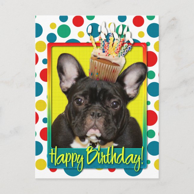 Postal Torta de cumpleaños - Bulldog francés - Verde azul (Anverso)