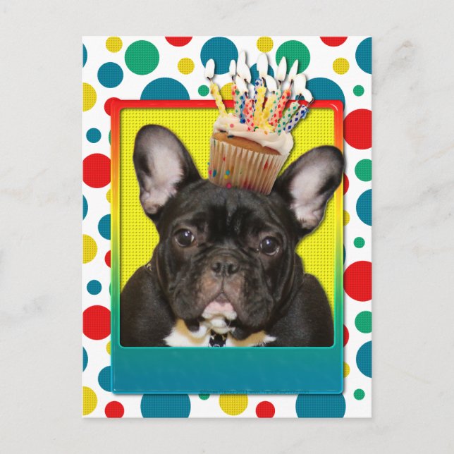 Postal Torta de cumpleaños - Bulldog francés - Verde azul (Anverso)