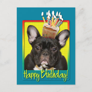 Postal Torta de cumpleaños - Bulldog francés - Verde azul