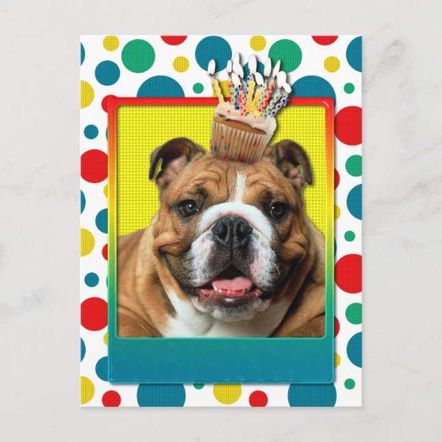 Postal Torta de cumpleaños - Bulldog - oscuro (Anverso)