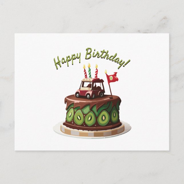 Postal Torta de cumpleaños de carrito de golf (Anverso)