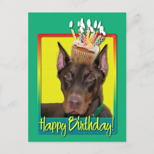 Postal Torta de cumpleaños - Doberman - Rojo - Rojo (Anverso)