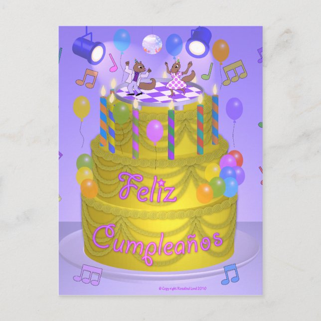 Postal Torta de "cumpleaños feliz" (español) (Anverso)