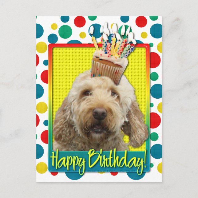 Postal Torta de cumpleaños - GoldenDoodle (Anverso)