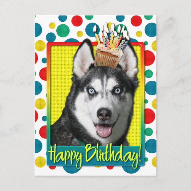 Postal Torta de cumpleaños - Husky siberiano (Anverso)