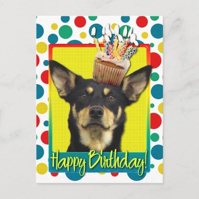 Postal Torta de cumpleaños - Kelpie australiano - Jude (Anverso)