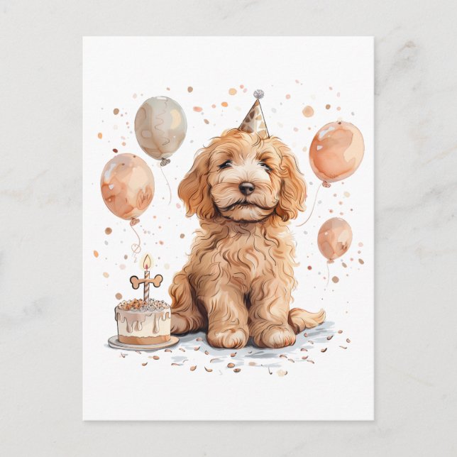 Postal Torta de cumpleaños para perro Goldendoodle en su  (Anverso)