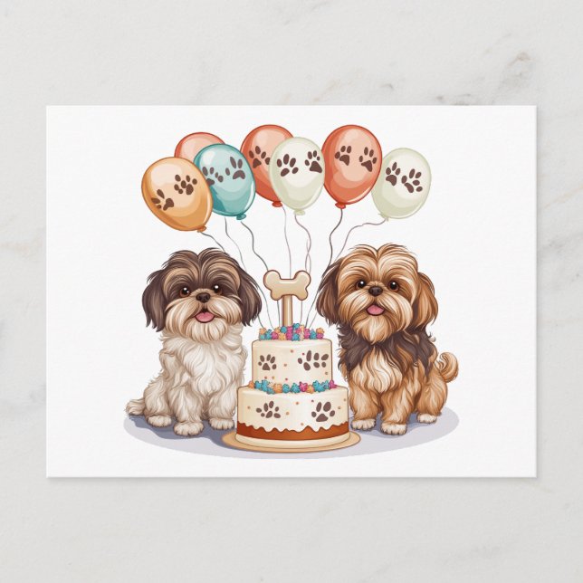 Postal Torta de cumpleaños para perros Shih Tzu (Anverso)