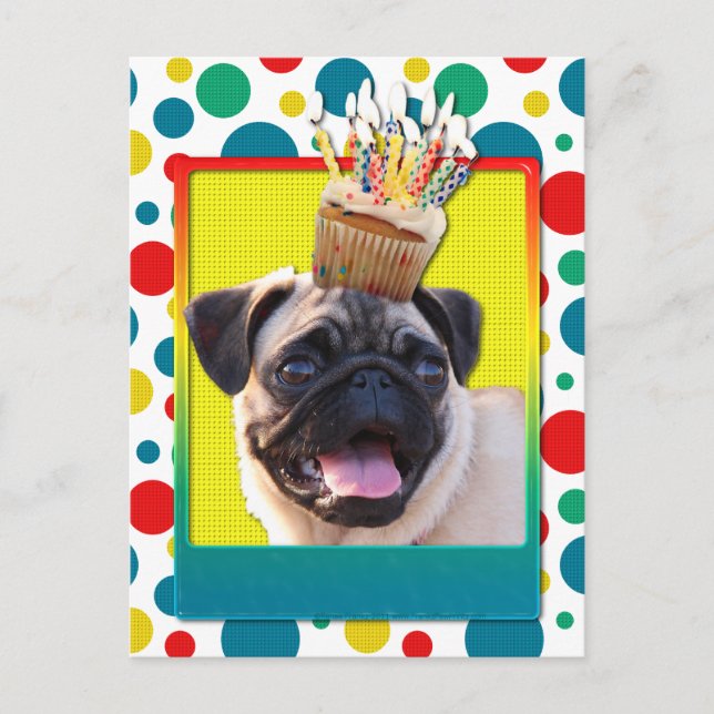Postal Torta de cumpleaños - Pug (Anverso)