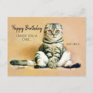Postal Torta de Gato Divertido Feliz Cumpleaños