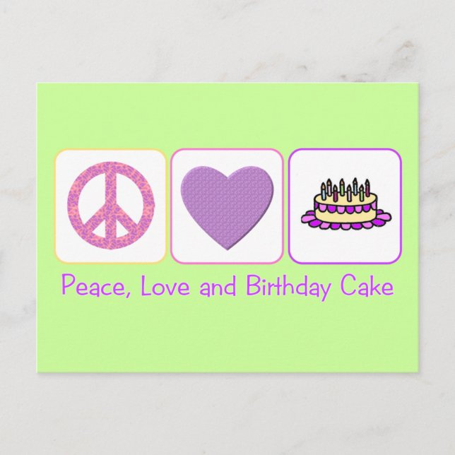 Postal Torta de la paz, del amor y de cumpleaños (Anverso)