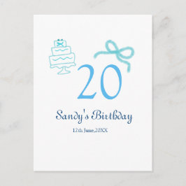Postal Torta de lazo azul pastel retro nombre fecha cumpl
