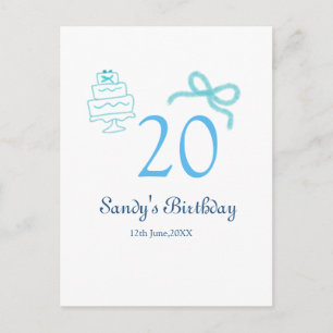 Postal Torta de lazo azul pastel retro nombre fecha cumpl