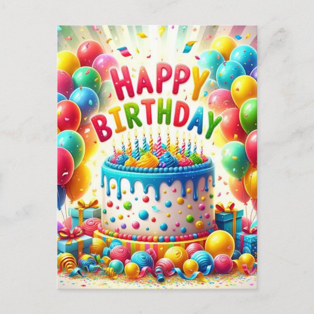 Postal Torta del día del cumpleaños (Anverso)