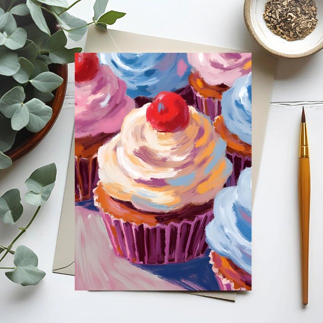 Postal Tortas de cerezo Feliz Día de Aniversario Pintura (Subido por el creador)