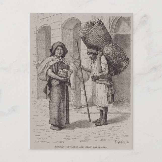 Postal Tortillera mexicana y vendedora de mantas de paja (Anverso)