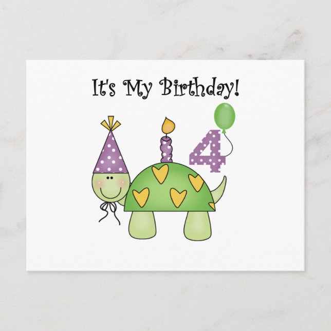 Postal Tortuga 4 camisetas de cumpleaños y regalos (Anverso)