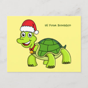 Postal Tortuga alegre lindo con sombrero de Santa