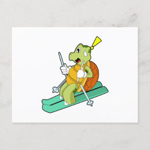 Postal Tortuga como esquiadora con esquí