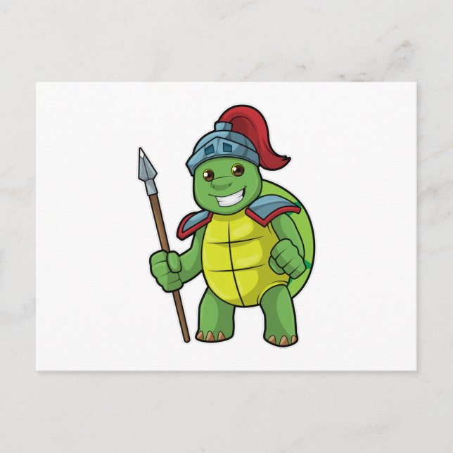Postal Tortuga como guerrera con Spear y Helmet (Anverso)