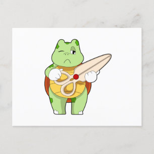 Postal Tortuga como peluquera con tijeras