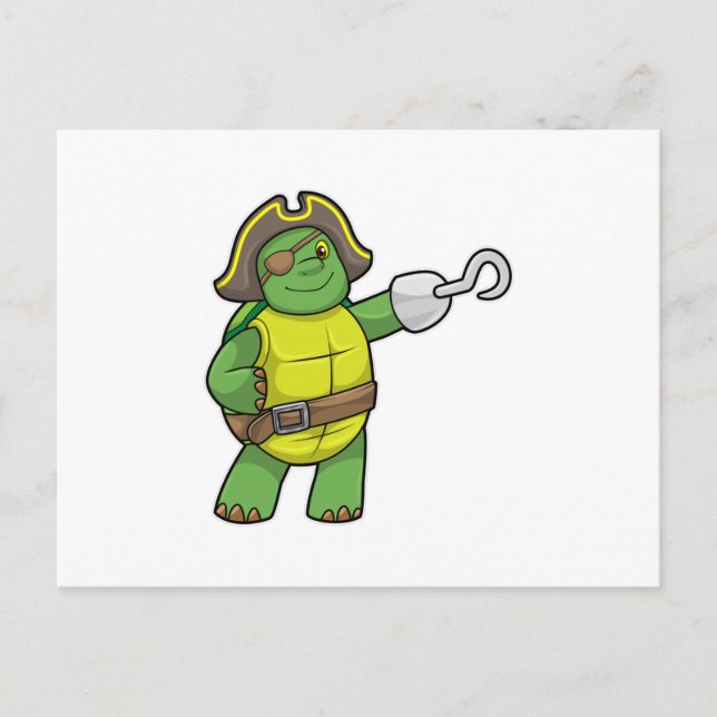 Postal Tortuga como pirata con mango y parche de ojos eng (Anverso)