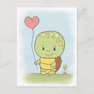 Postal Tortuga Con Un Globo De Corazón