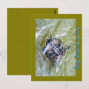 Postal Tortuga de baño dice hola