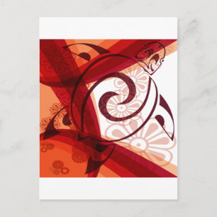 Postal Tortuga de Burgandy-Floral
