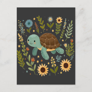 Postal Tortuga de la Tierra Cuta Flor silvestre Gráfico d