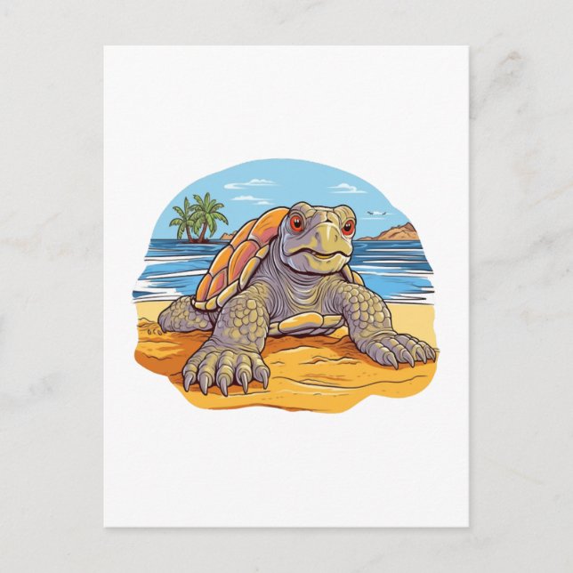 Postal Tortuga Dibujos animados playa (Anverso)