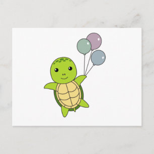 Postal Tortuga Dulce Animal Vuela Globos Niños