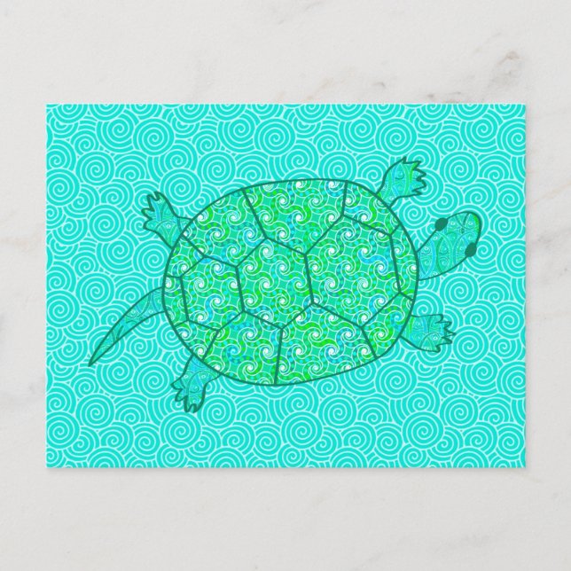 Postal Tortuga giratoria árabe - tonos verde marino (Anverso)