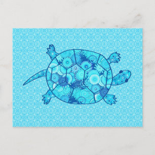 Postal Tortuga giratoria fractal - cobalto y azul turques