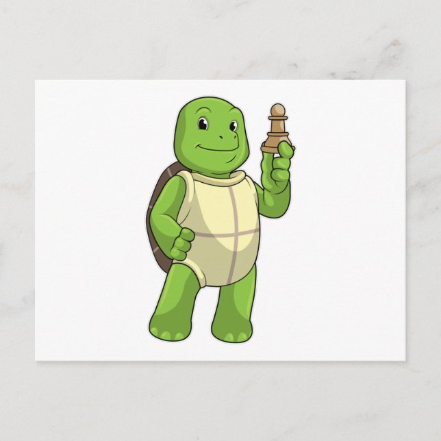 Postal Tortuga jugando ajedrez con pieza de ajedrez Peón (Anverso)