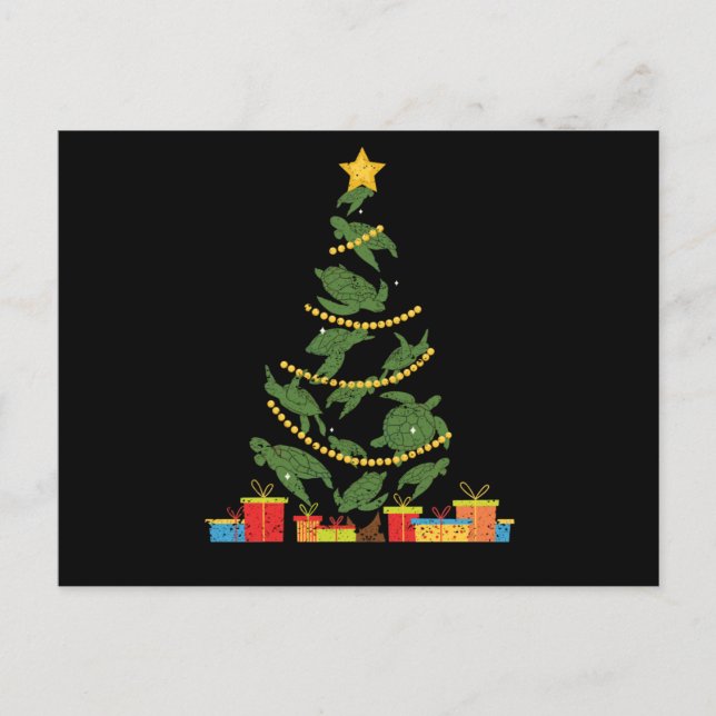 Postal Tortuga marina Árbol animal Navidad Navidad Navida (Anverso)