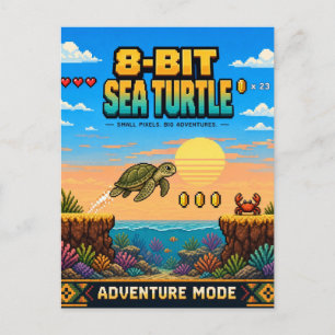Postal Tortuga Marina, Arte de Píxeles Retro de 8 Bits