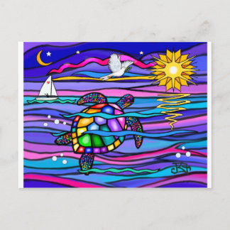 Postal Tortuga marina (azul / rosa)