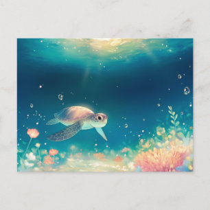 Postal Tortuga Marina Caprichosa en Océano Luminoso