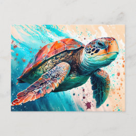 Postal Tortuga Marina Colorida y Adorable