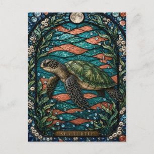 Postal Tortuga Marina Coral Bajío Vidrio Pintado Illumina