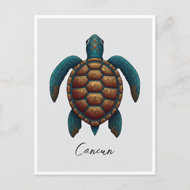 Postal Tortuga marina de diseño maya de Cancún (Anverso)