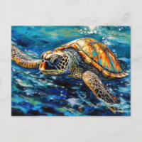 Tortuga marina en pinceladas expresivas al óleo