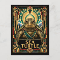 Tortuga marina, fauna y flora Art Déco