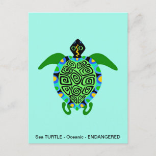Postal TORTUGA marina gráfica - animal en peligro de exti