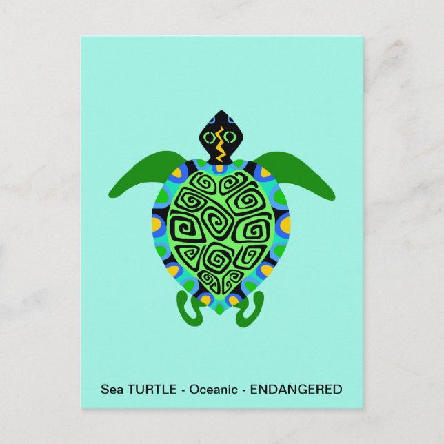 Postal TORTUGA marina gráfica - animal en peligro de exti (Anverso)