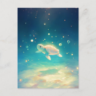Postal Tortuga Marina Luminosa Brillante Bajo el Agua