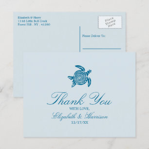 Postal Tortuga marina oceánica, boda de playa azul mar Gr