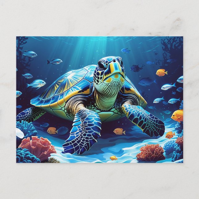 Postal Tortuga marina, peces tropicales, arrecife de cora (Anverso)