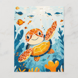 Postal Tortuga marina personalizado nada en bosque Kelp